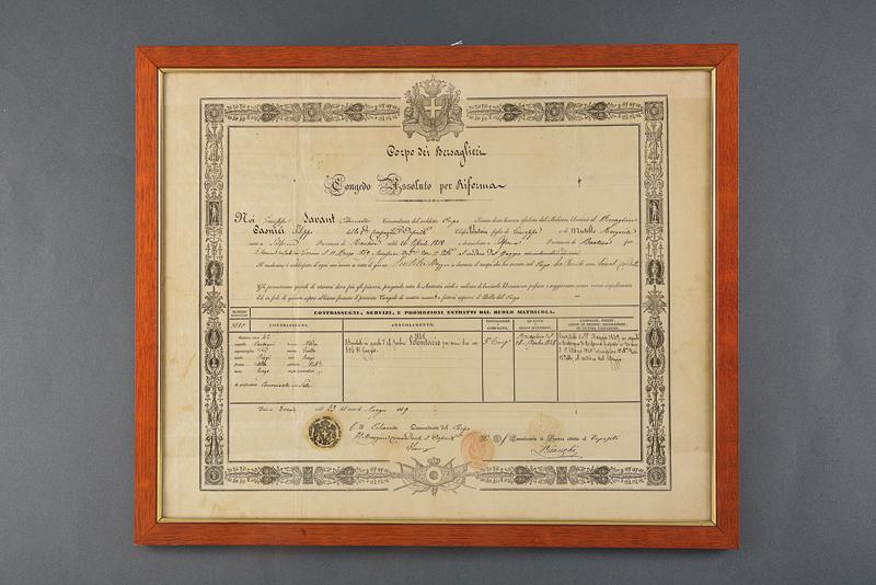 Congedo di un volontario dei bersaglieri del 1849