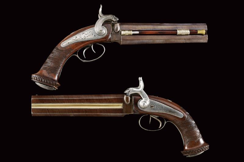 Paio di rare pistole sovrapposte a luminello di Colombo