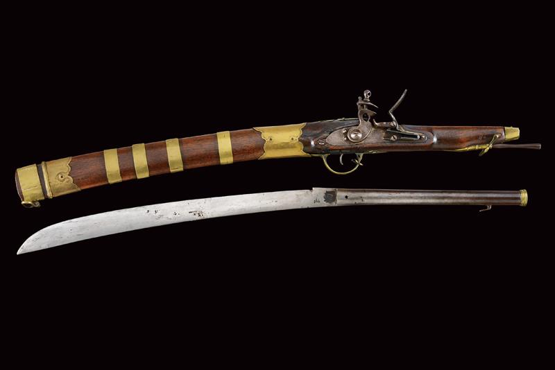 Fucile corto a pietra focaia combinato con un dha (sciabola)