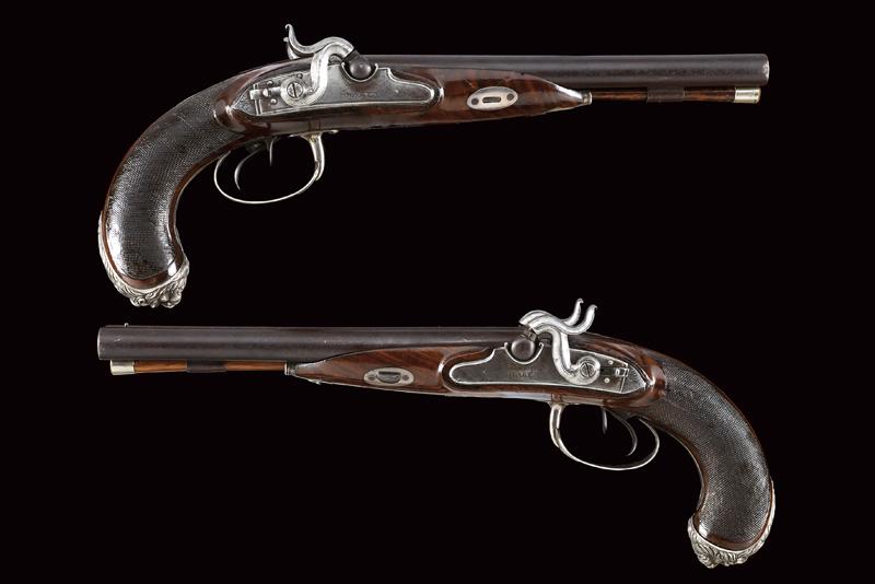 Coppia di pistole a due canne a luminello di Baker