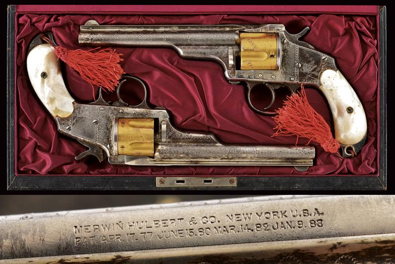 Interessante paio di Merwin Hulbert & Co. D.A. Pocket Model Revolver incisi e in cassetta