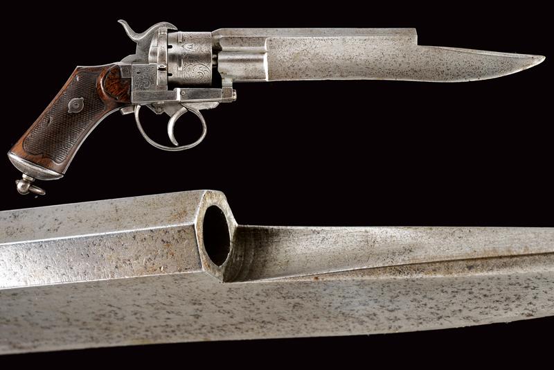 Raro revolver Dumonthier a spillo con coltello