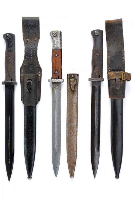 Lotto di tre baionette Mauser mod. 1884/98 secondo tipo