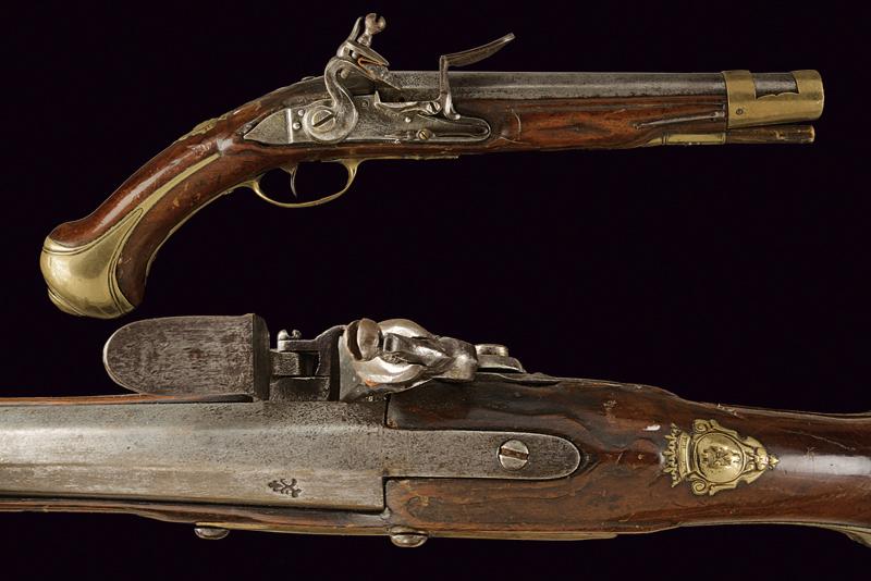 Pistola a pietra focaia da ufficiale firmata P. Girard