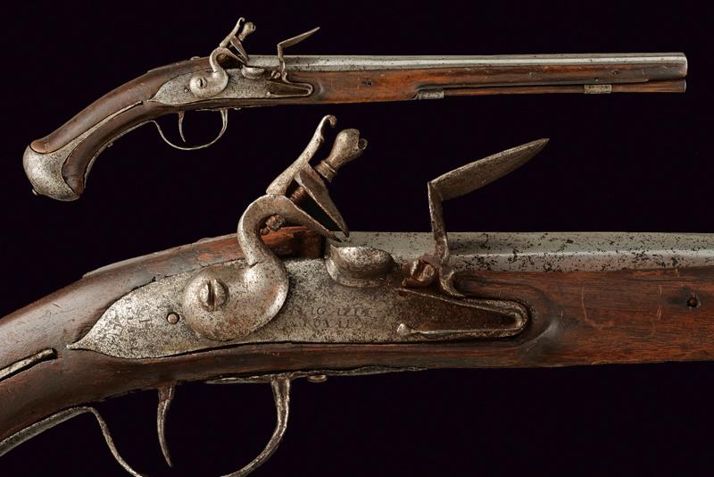 Rara pistola militare a pietra del Magazin Royal firmata Beltel