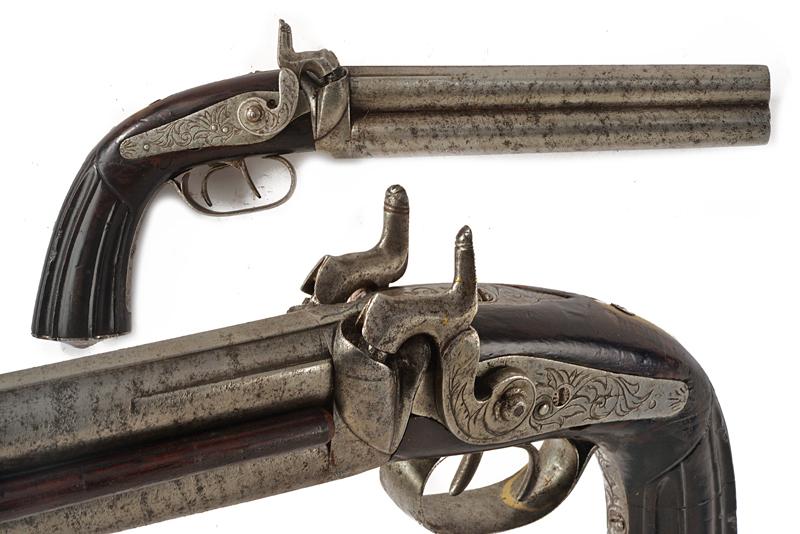 Pistola con due canne sovrapposte a luminello