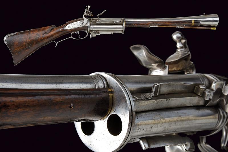 Rarissimo trombone a pietra focaia a tre camere rotanti