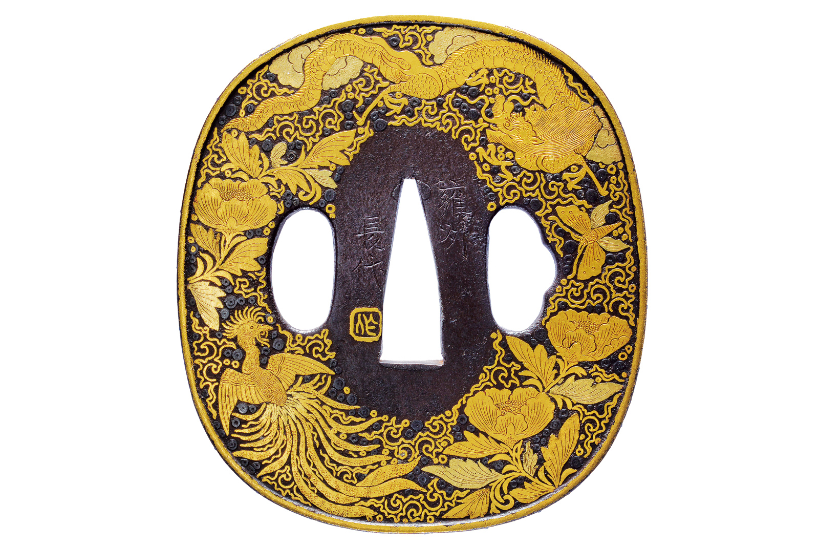 Importante tsuba in stile Goto firmata Nagayo e con sigillo