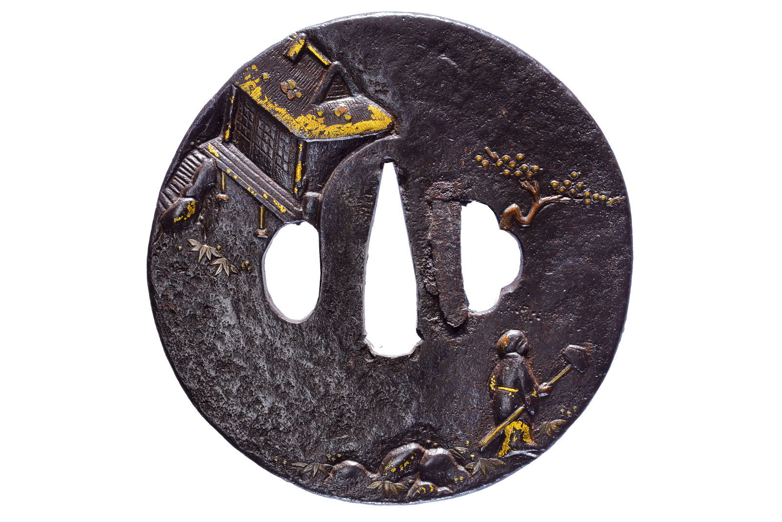 Importante e rara tsuba attribuito ad un maestro Shoami di Kyoto