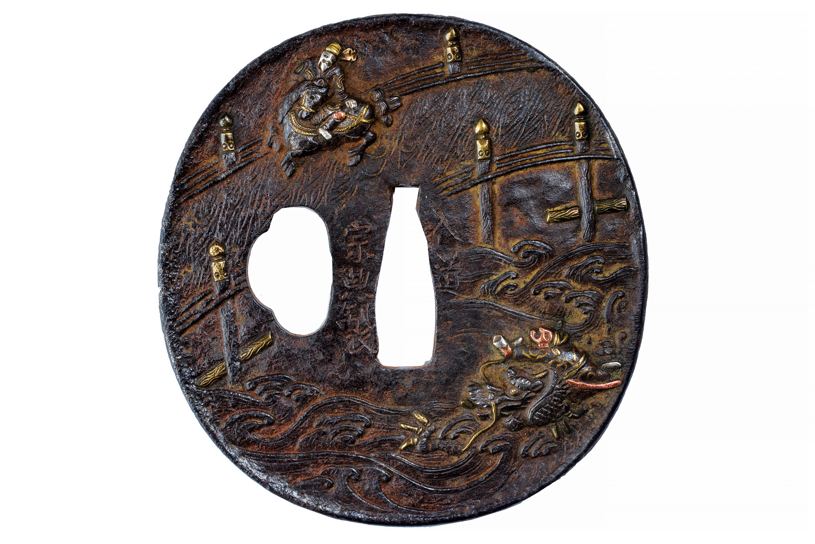 Interessante tsuba firmata Nyudo Soten Sei - Koshu Hikone ju Soheishi