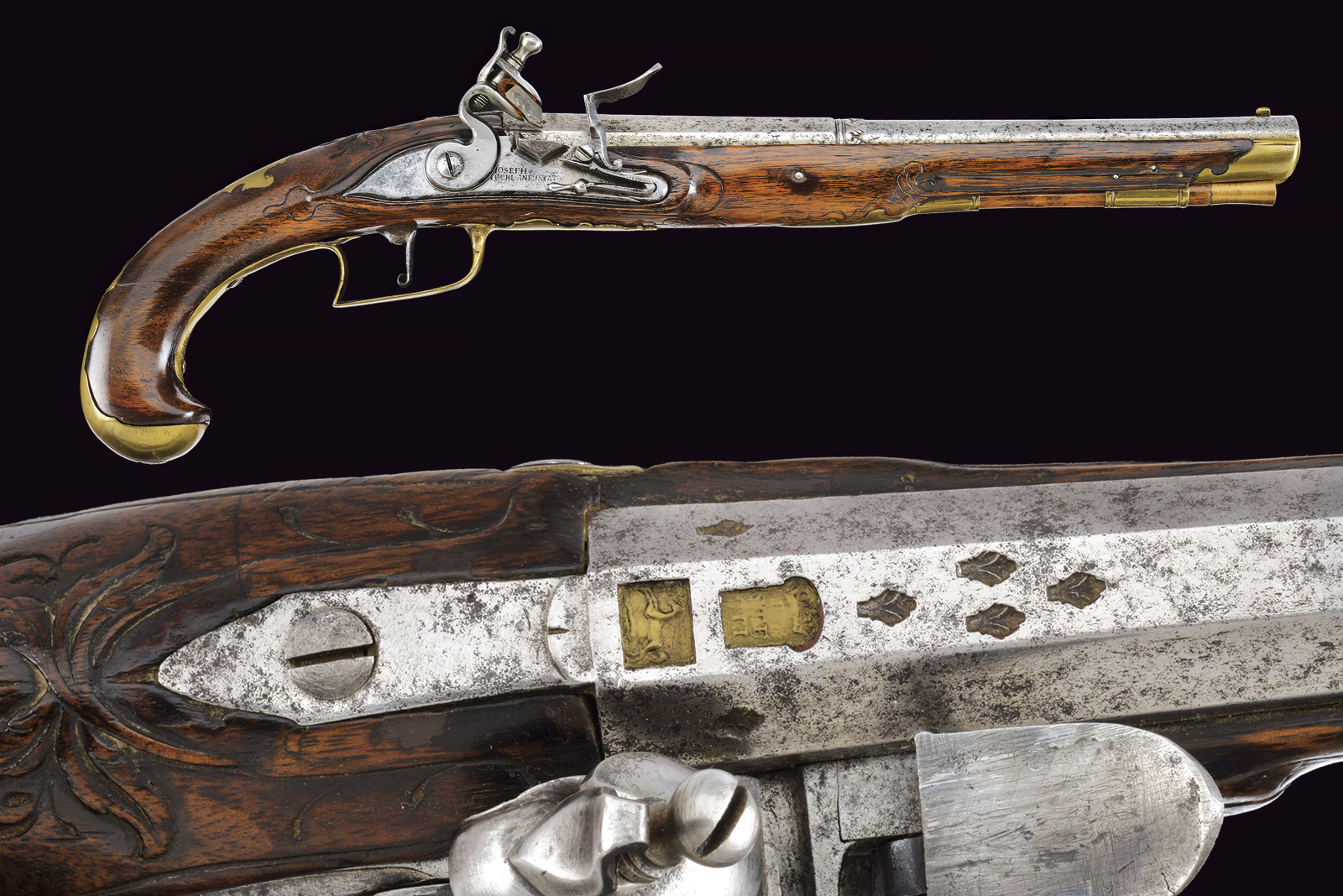 Pistola a pietra focaia da ufficiale di cavalleria epoca 1740 di Joseph Stockl