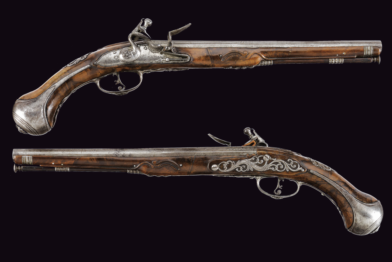 Bellissimo paio di pistole a pietra focaia firmate Catane