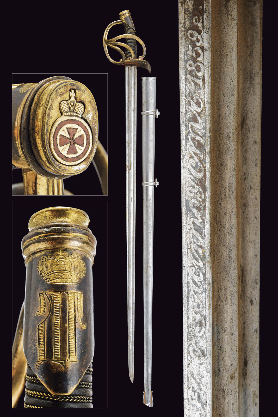 Rara spada da ufficiale di cavalleria con decorazione per coraggio