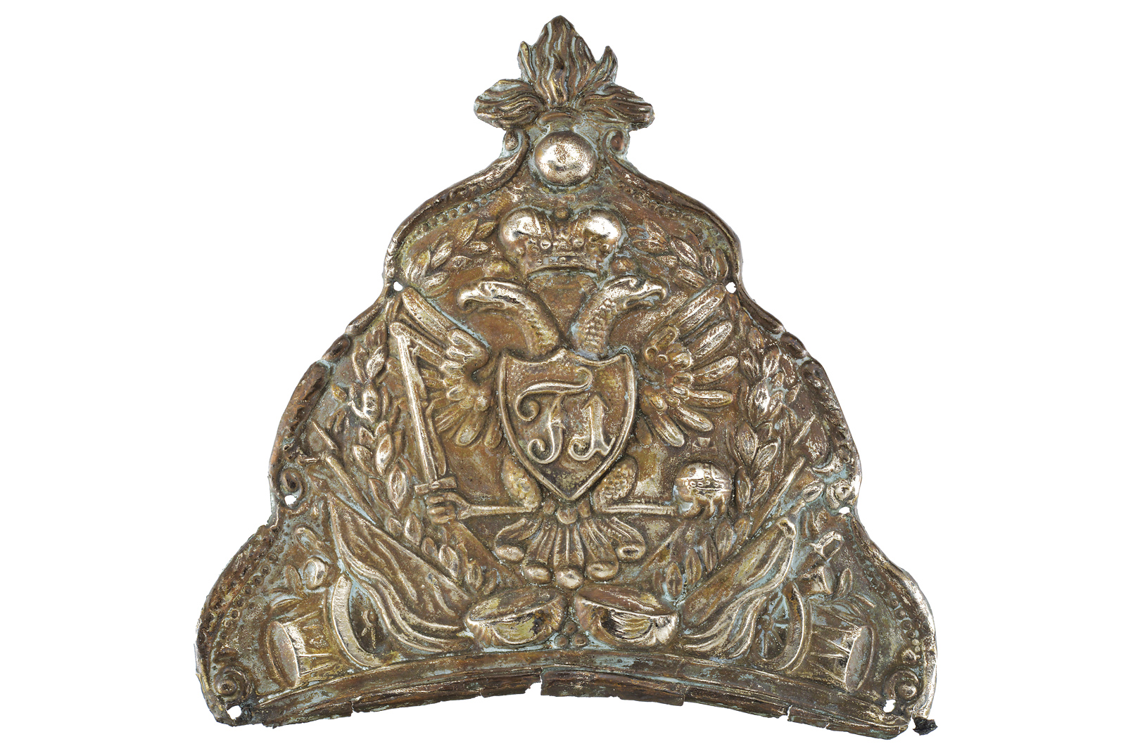 Fregio da colbacco da granatiere con cifra “F I” coronata (Ferdinando I d’Austria)