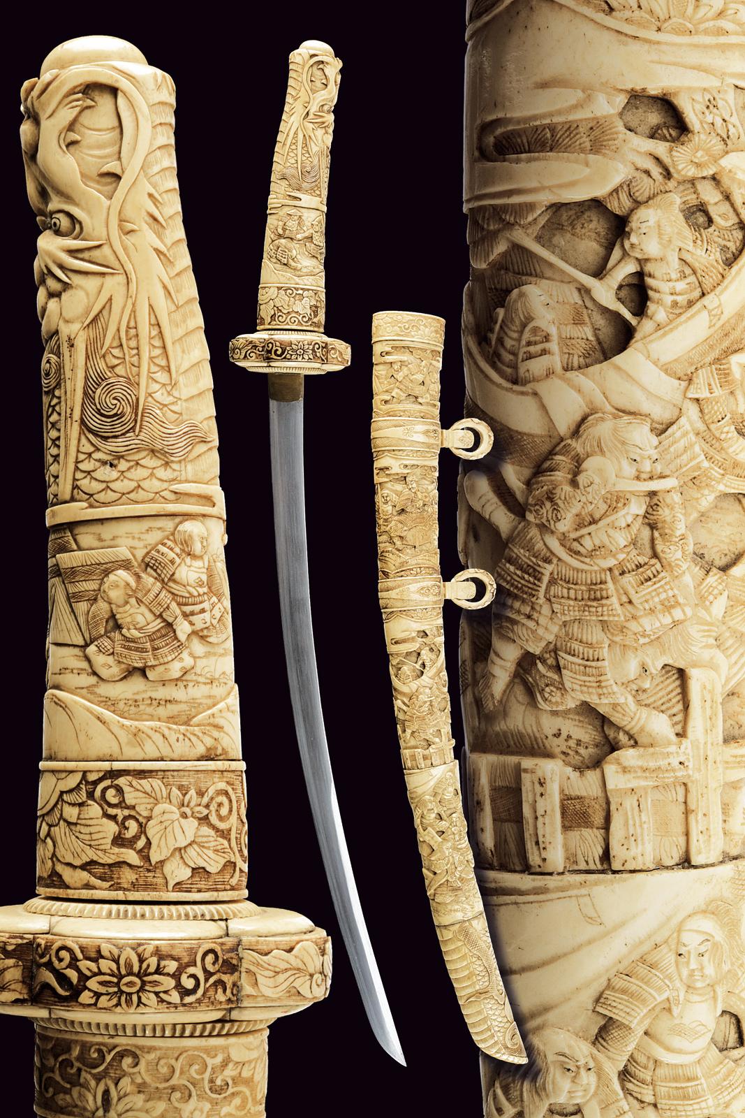 Wakizashi in bellissimo koshirae intagliato
