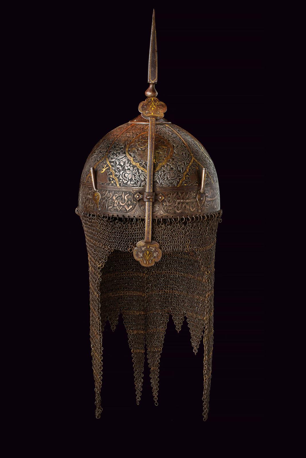 Bel khula-khud decorato con arcieri