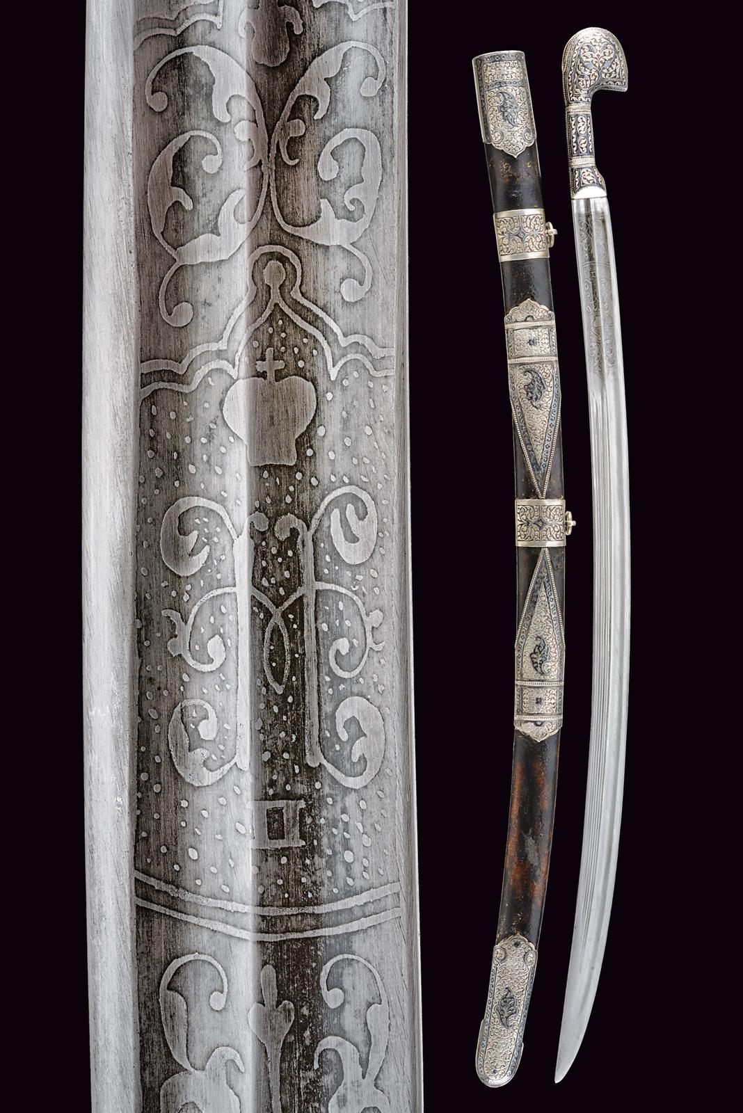 Shasqua con fornimenti in argento niellato, epoca Nicola II (1894-1917)