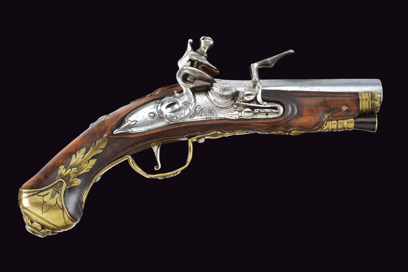 Pistola da viaggio a pietra focaia firmata Maffei