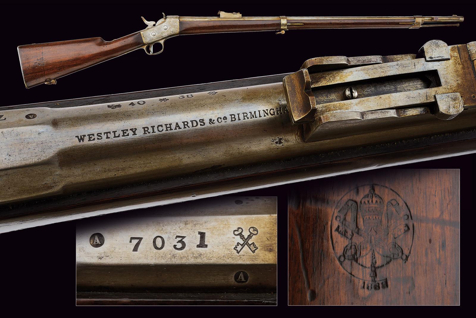 Raro fucile Remington Rolling block da fanteria di Westley Richards 