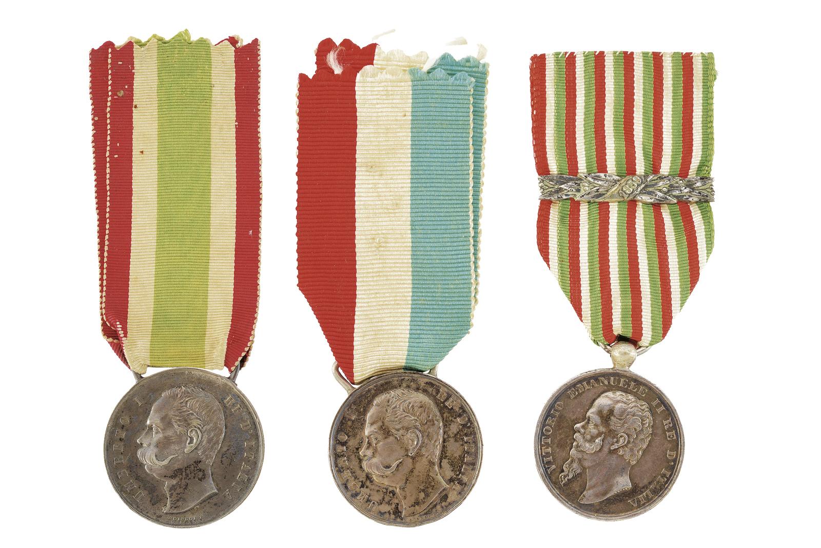 Lotto di tre medaglie commemorative dell'Unità d'Italia, Vittorio Emanuele II e Umberto I