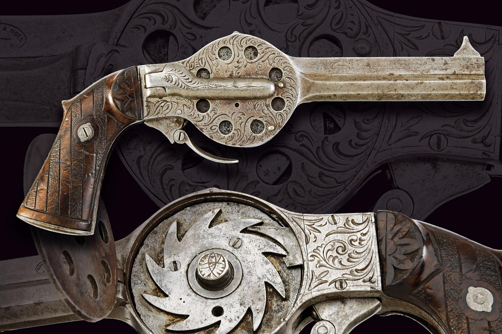 Rara pistola con sistema Noel & Gouery a dieci colpi detta "Rotorevolver"